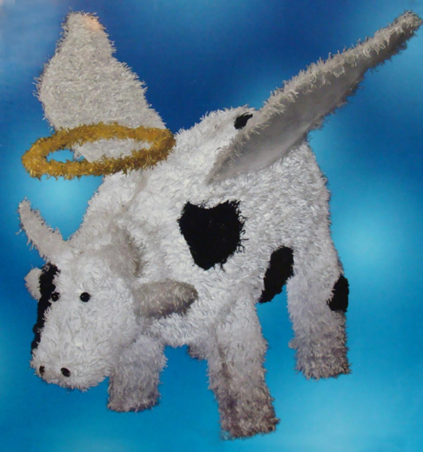30" PreLit LED Outdoor Chenille Angel Cow Christmas Yard