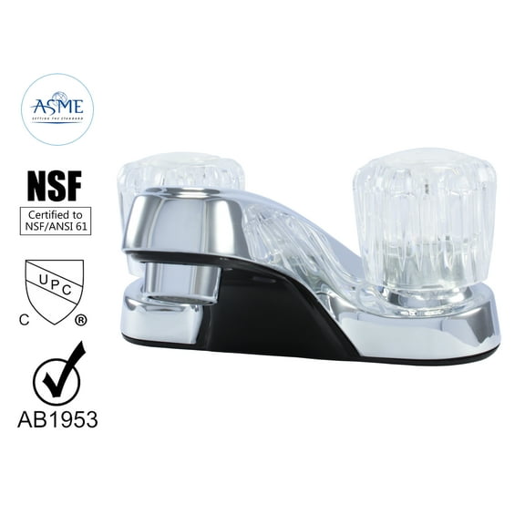 WMF-4224EUZ-CP - Hybrid Metal Deck Lavatory Bathroom Sink Faucet with Washerless Cart. Acrylic Double Handle