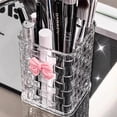 thumbnail image 2 of Cute Acrylic Pen Holder with Bowknot, Clear Woven Texture Makeup Brush Organizer, Desk Pencil Organizer for Office, Home, School, Cosmetic Storage, 2 of 7