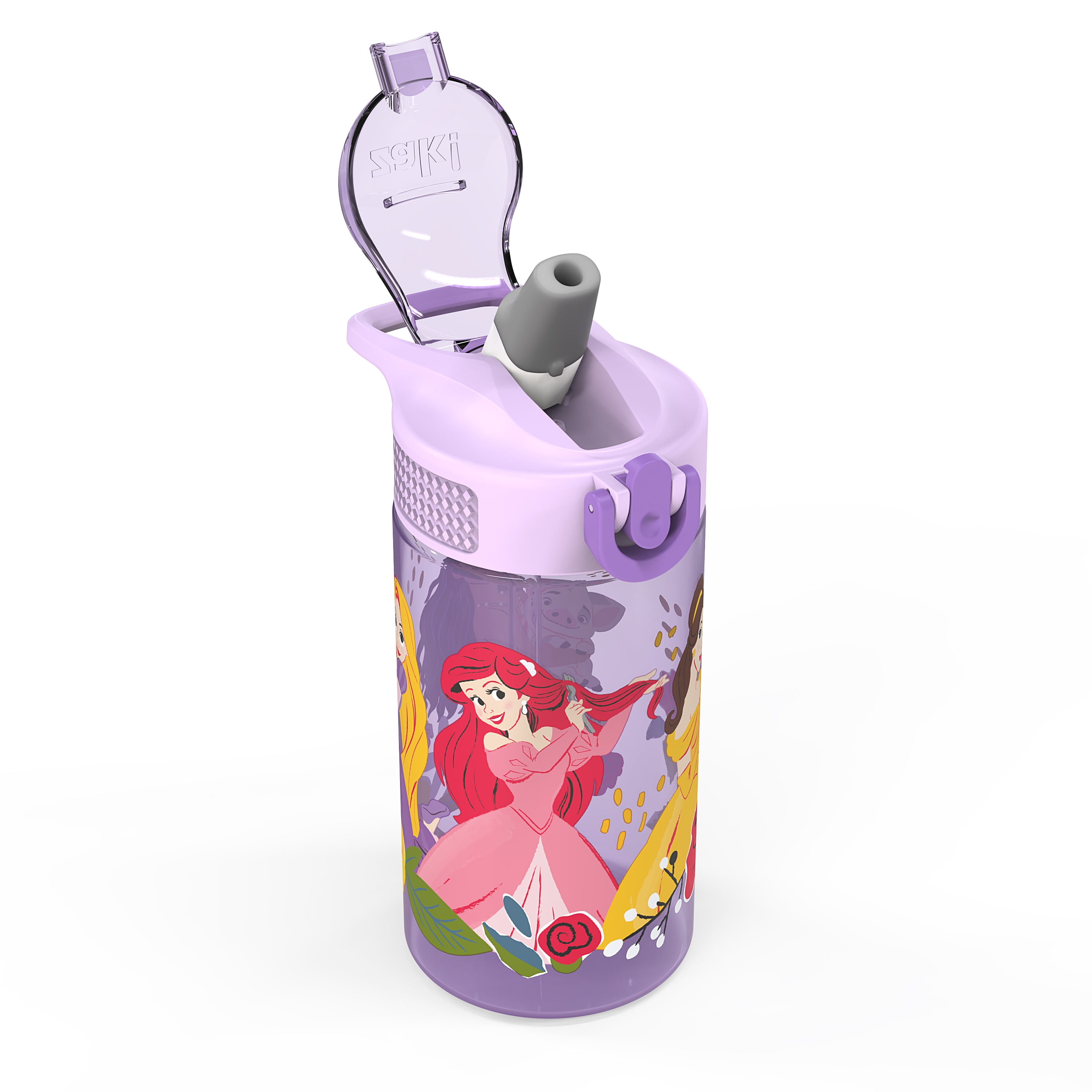 Zak Designs 2pc 16 oz Disney Kids Water Bottle Plastic with Easy-Open  Locking Spout Cover for Travel, Princess 