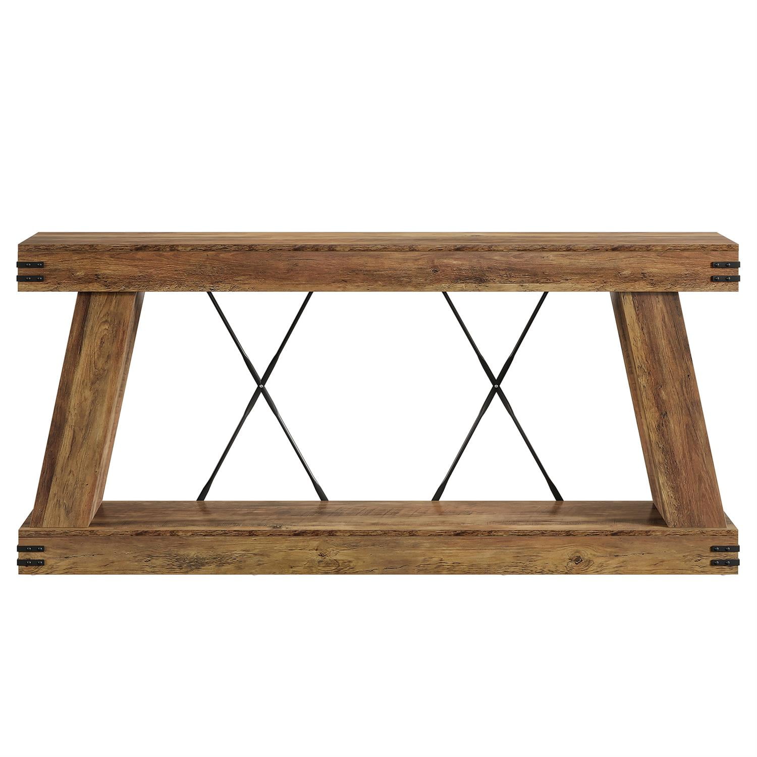 Demi Bonn 70" Rustic Wooden Console Table, Entryway Sofa Table, 2-Tier Hall Display, Sturdy and Stylish for Living Room, Home Decor, Brown