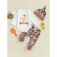 thumbnail image 2 of Wassery Infant Girl Thanksgiving Outfits Set Clothes 3M 6M 12M 18M Baby Girl Long Sleeve Letter Print Romper Tops and Turkey Print Pants Hat Sets 3Pcs Casual Autumn Clothing for Newborn Girl, 2 of 9