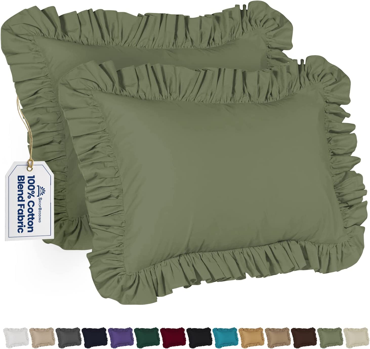 Ruffle Pillow Case Queen Pillow Sham (Sage), Ruffle Pillow Cover, Set