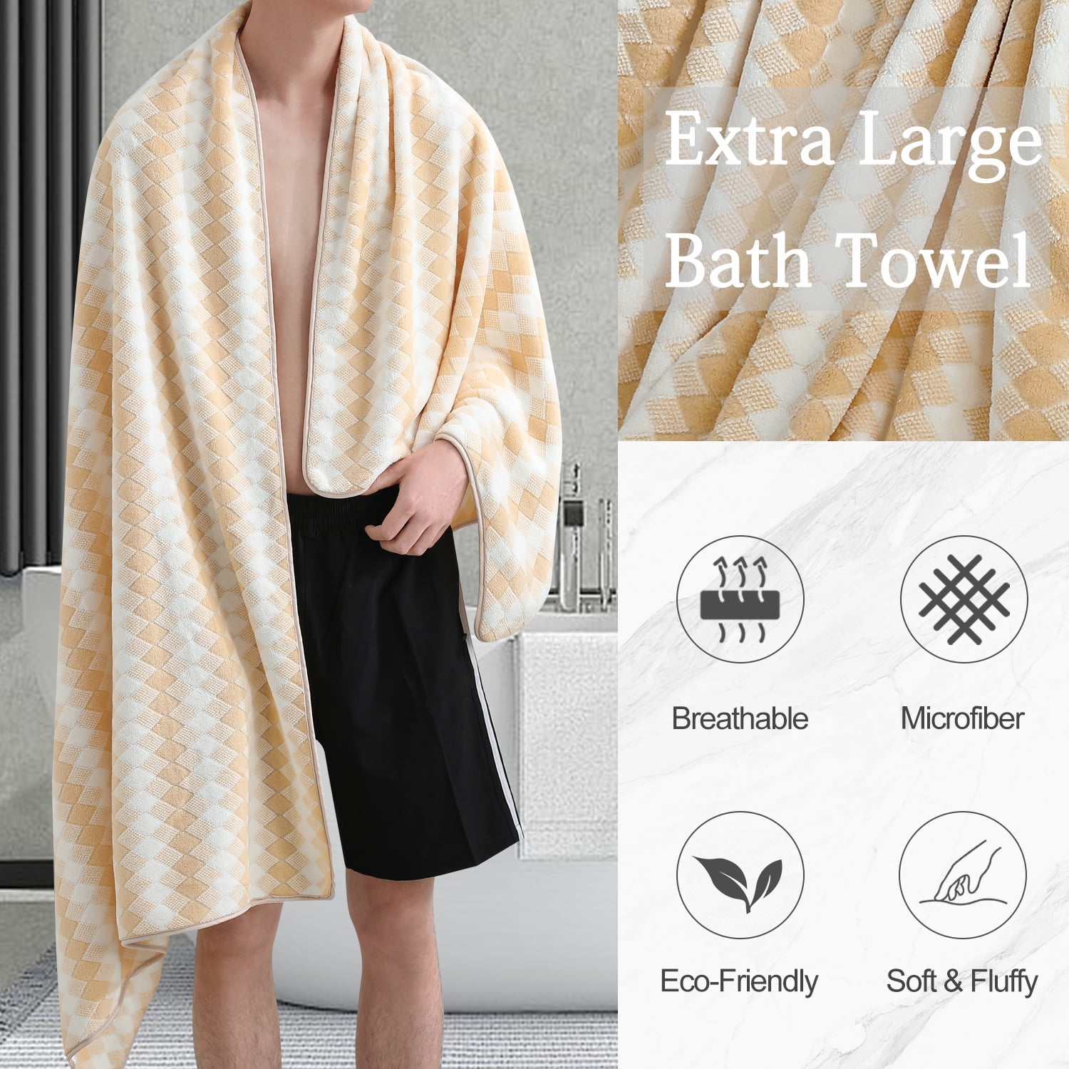 Smuge Extra Large Bath Towel Sets of 8, 2 Large Bath Towels Oversized, 2 Hand Towels, 4 Washcloths, Soft Microfiber, Quick Dry, Highly Absorbent Bath Towels for Bathroom Kitchen Spa(Apricot Yellow)