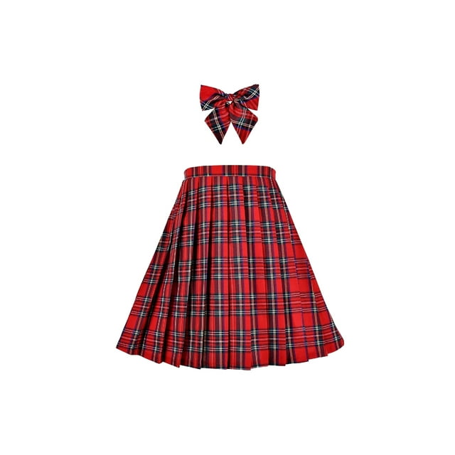 Jupe pour Filles Ensemble Uniforme Scolaire Rouge Tartan Ourlet Plissé Jupe 13-14 Ans