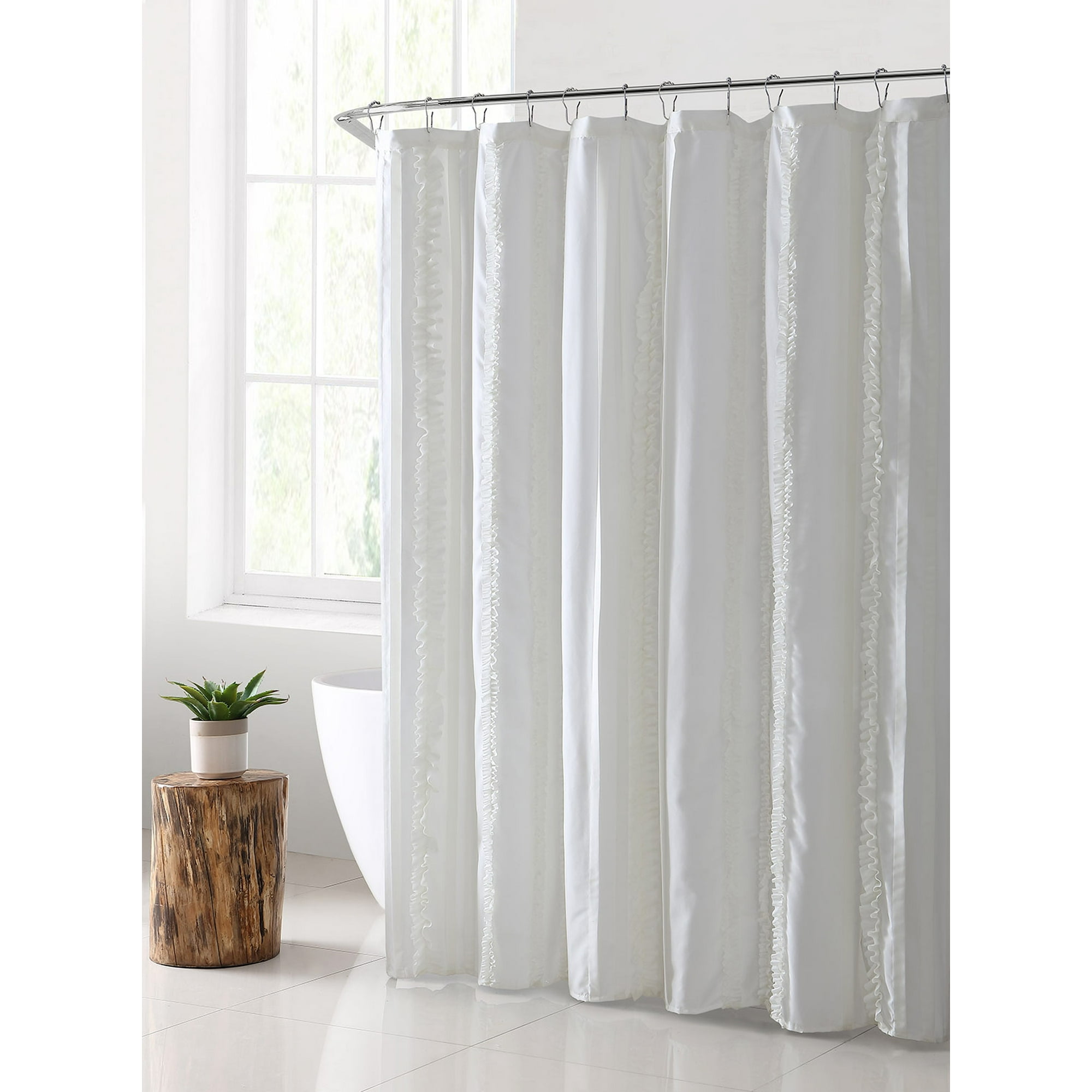 Hope Ruffle Technique Fabric Microfiber Shower Curtain Bright