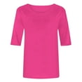 thumbnail image 4 of WTXUE Cotton Tops Basic Tees Casual 3/4 Sleeve T-Shirts Round Neck Tunic Tops Basic Tees Loose Fit Blouses Solid Color Pullover Cute Blouses Nice Shirts Spring Blouses for Women Hot Pink Xl, 4 of 5