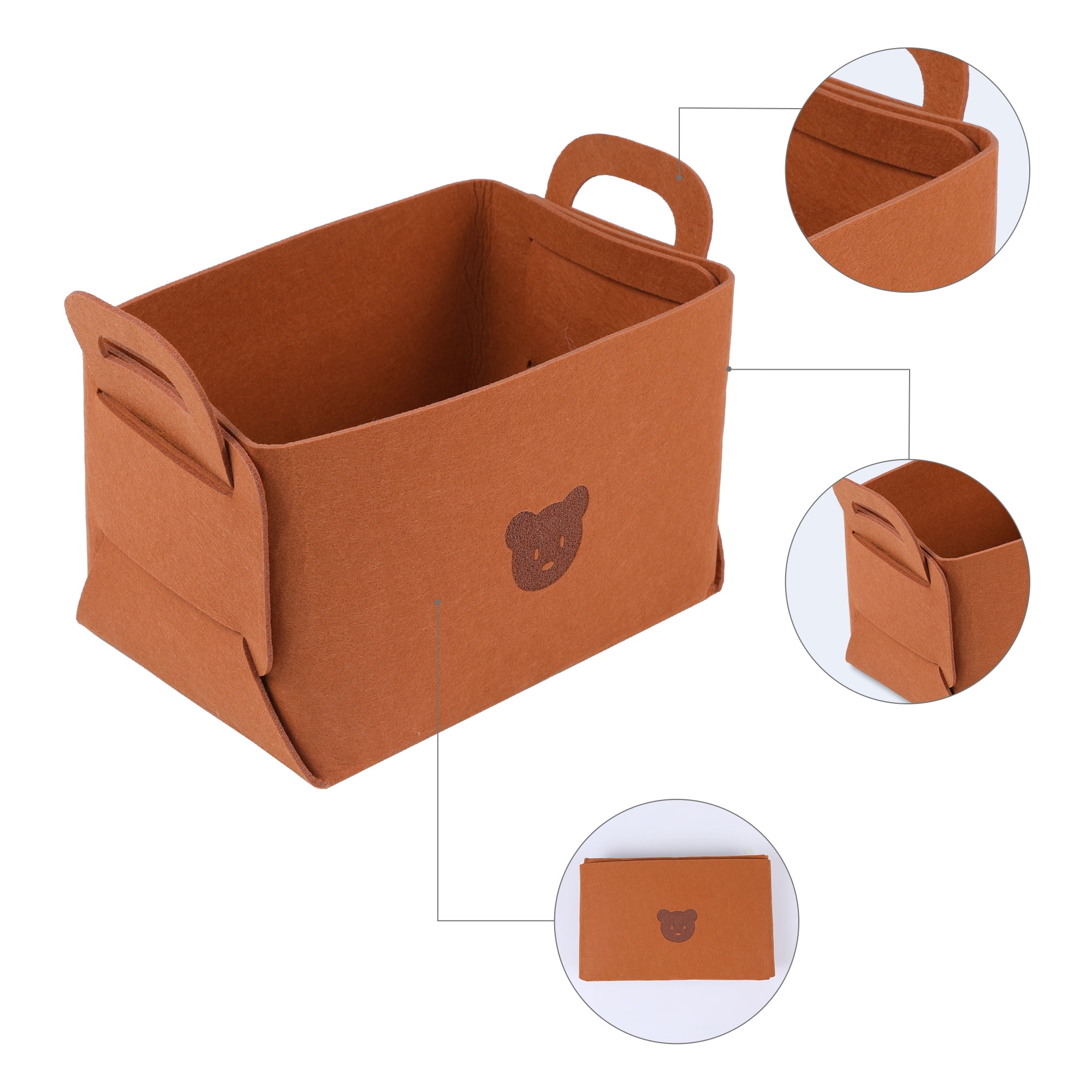 Unique Bargains Set of 3 Collapsible Storage Bins Brown 9.8*7.1*5.9in