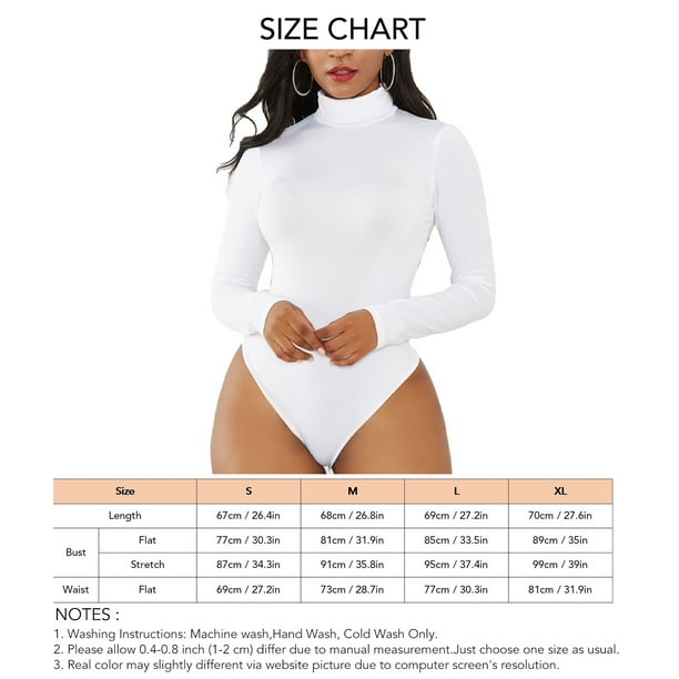 Women Bodysuit, One Piece Bodysuit Turtleneck Long Sleeve Pure Color For  Travel For Female White S 