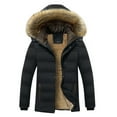 thumbnail image 2 of Work Jackets for Men Winter Jackets for Men Plus Size Fleece Lined Faux Hooded Puffer Coats with Pockets Windbreaker Zip up Stand Collar Button Down Outdoor Jacket Cold Weather Outerwear, 2 of 6