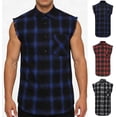 thumbnail image 2 of BVOFAR Men's Sleeveless Flannel Shirts Vintage Plaid Button Down Vest Shirt Summer Casual Ripped Distressed Vests Hip Hop Tank Tops Blue XL, 2 of 10