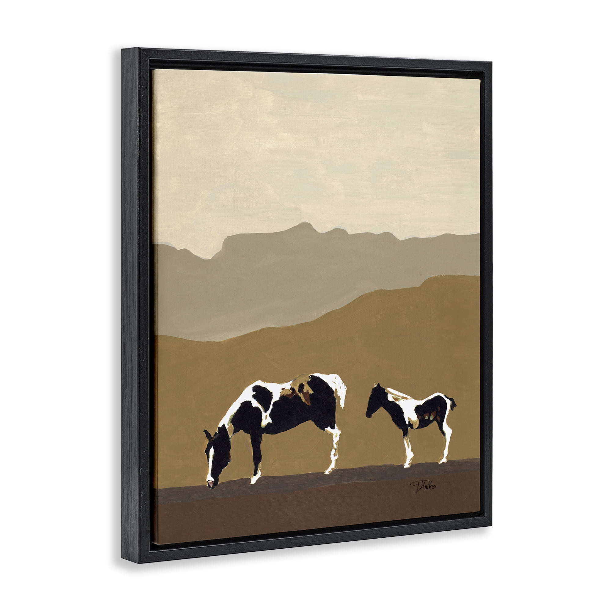 Stupell Industries Modern Mountains Horses Black Framed Floater Canvas Wall Art, design by Patricia Pinto