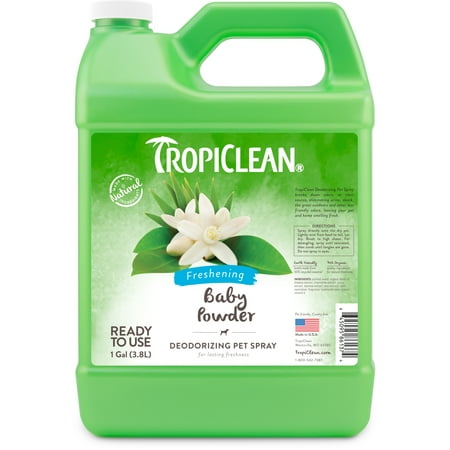 TropiClean Baby Powder Deodorizing Spray for Pets, 1 gal - Made in USA - Helps Break Down Odors to Effectively Deodorize Dogs and Cats, Paraben Free, Dye Free