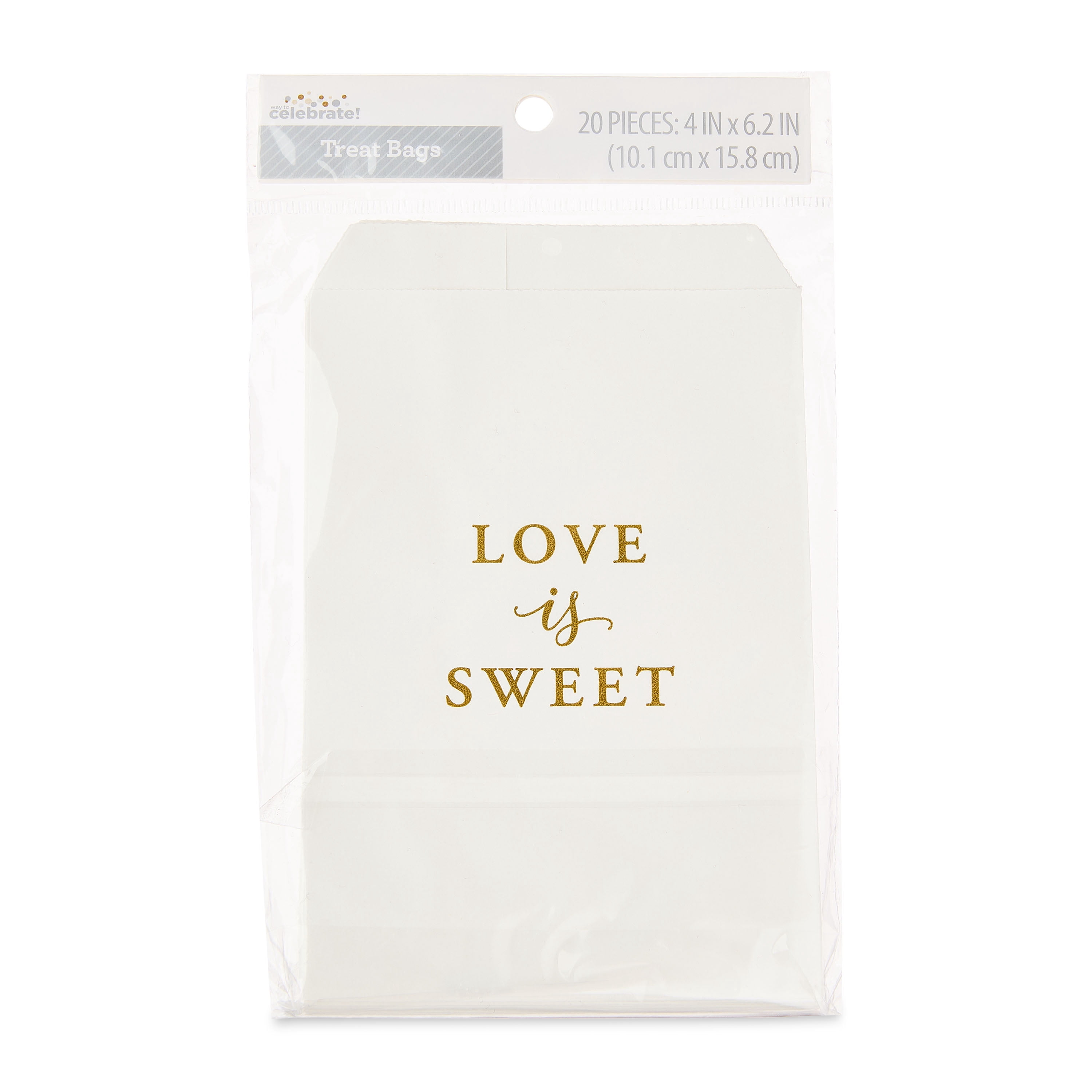 White/Gold Love Is Sweet Wedding Treat Bags, 4" x 6.5", 20 Pieces, by Way To Celebrate