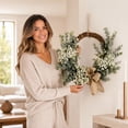 thumbnail image 6 of chaungfeng 17.72" Artificial Flower Wreath for Front Door, Hand-Woven Hanging Wreath with White Flower Bow and Green Foliage, Home Decor, Suit for Entryway, Living Room, Fireplace, Door, 6 of 7