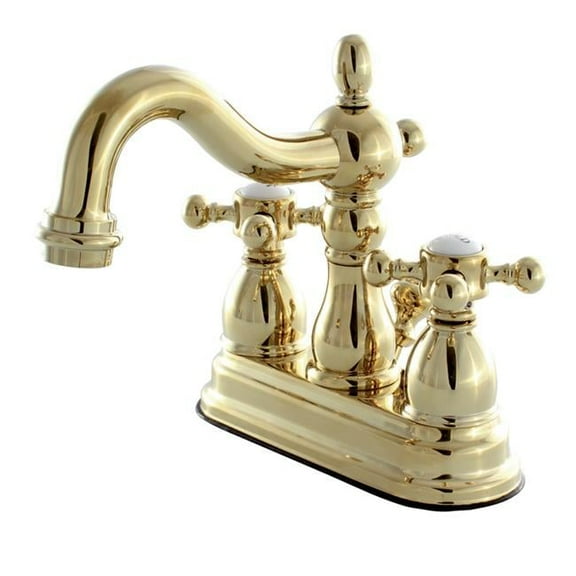 Kingston Brass  4 in. Heritage Centerset Lavatory Faucet with Metal Lever Handle, Polished Brass