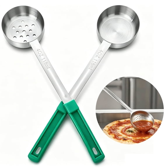 HXRH Portion Control Spoons,2pack Stainless Steel Restaurant Measuring Serving Ladle,4oz Durable Portion Control Slotted and Unslotted Spoons