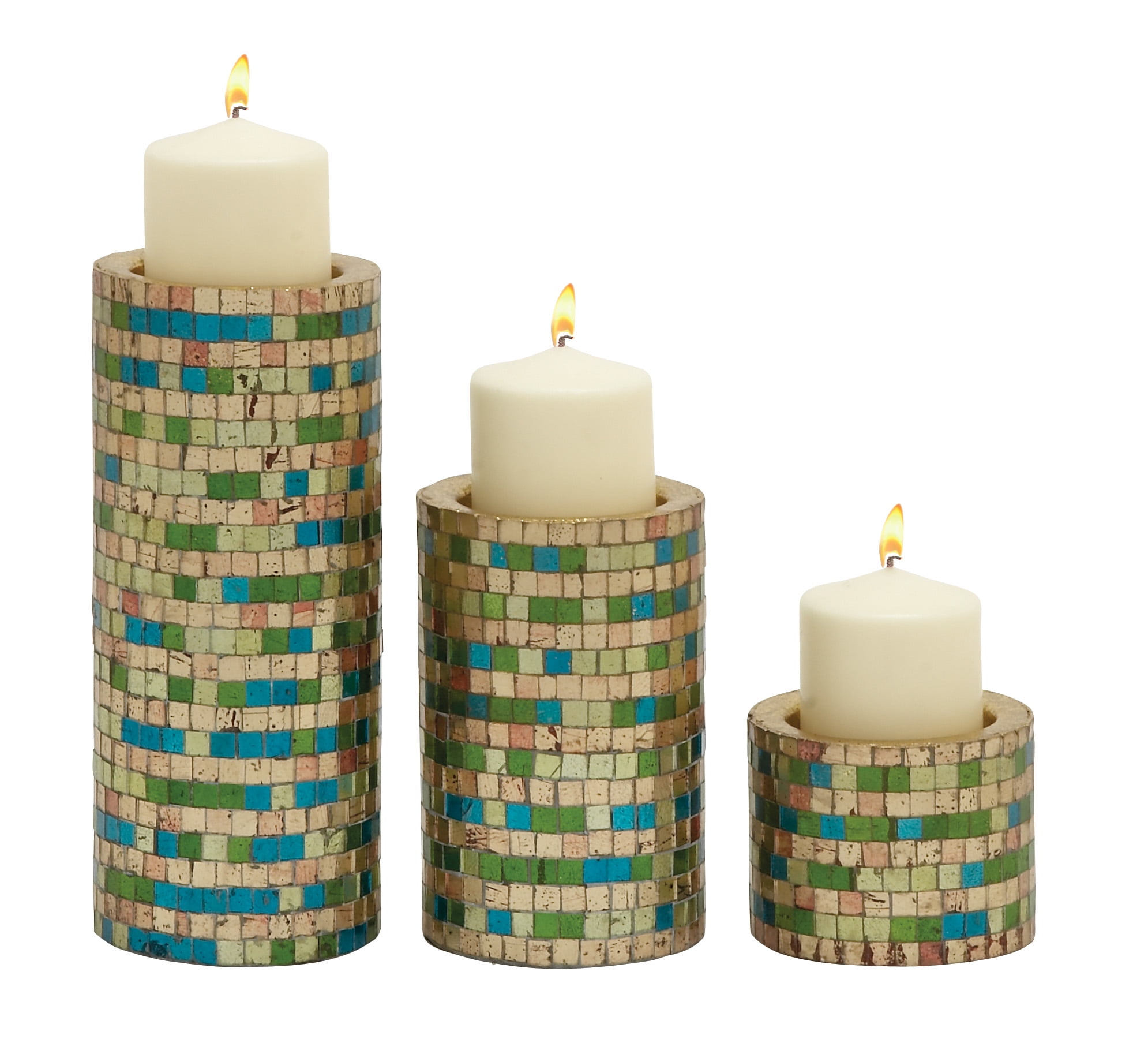 Remarkable Set of Three Metal Mosaic Candle Holder