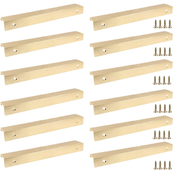 12 Pack Hidden Cabinet Pulls 7.87"/200mm Finger Edge Pulls Brushed Brass Concealed Handles Aluminum Dresser Tab Handle for Wardrobe,Cupboard,Kitchen