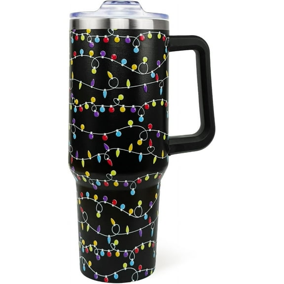 Christmas Tumbler 40oz Black Xmas Tumbler Cup with Lid and Straw Stainless Steel Insulated Coffee Mug Christmas Gifts for Women Men