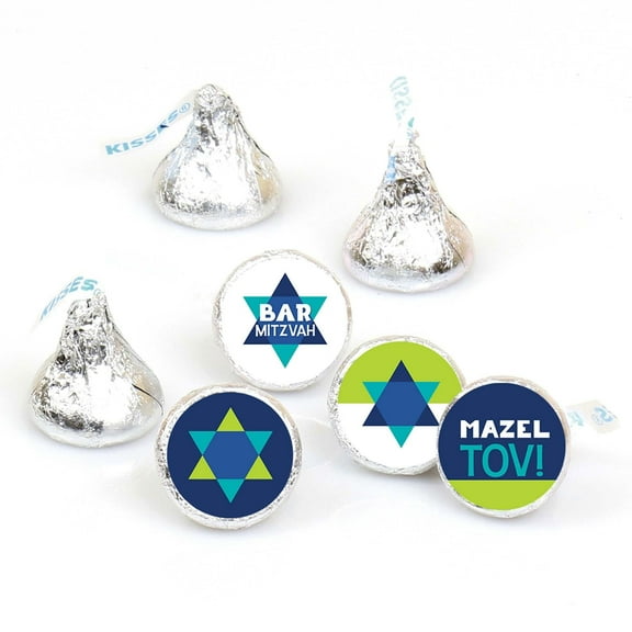 Big Dot of Happiness Blue Bar Mitzvah - Boy Party Round Candy Sticker Favors - Labels Fits Chocolate Candy (1 sheet of 108)