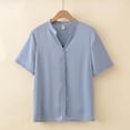 thumbnail image 2 of Timegard Plus Size Tops for Women Striped V-Neck Short Sleeve Shirts Summer Casual Loose Tops Basic Tee, 2 of 3