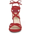 thumbnail image 3 of BLISSFUL STEP Women's Sandals High Block Heels Solid Color Lace up Sandals Red-Black Heel 9, 3 of 7