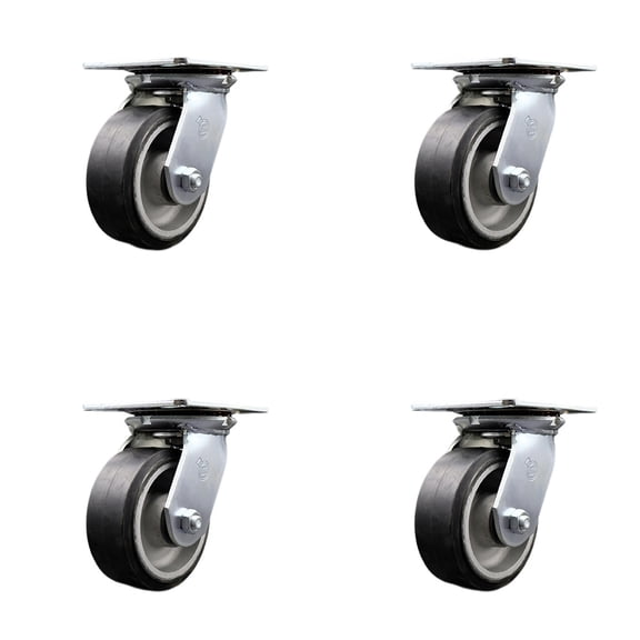 5 Inch Heavy Duty Rubber on Aluminum Caster Set with Ball Bearings Set of 4 SCC