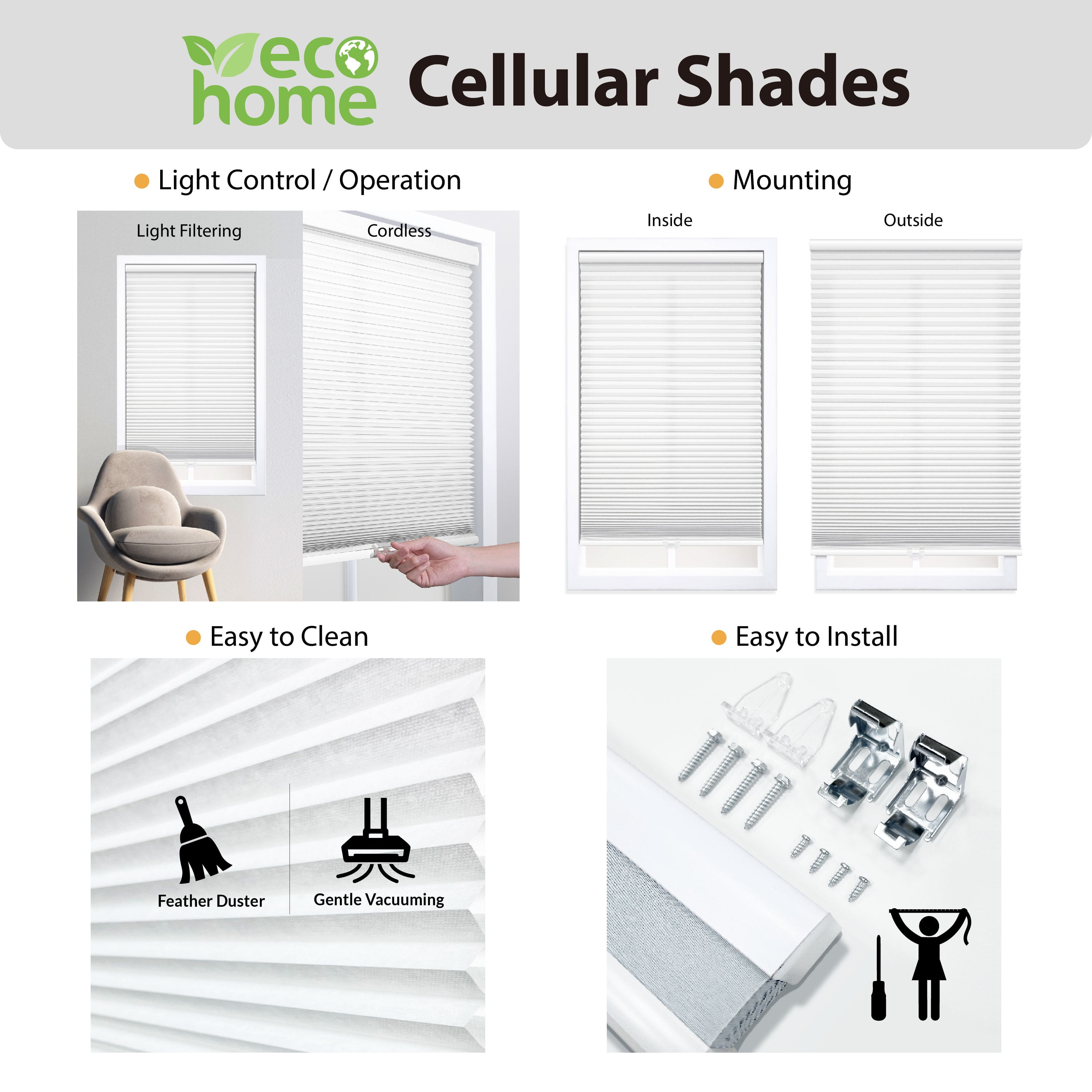 Regal Living Light Filtering Cordless Cellular Shade, Alabaster - 23" W x 48" L