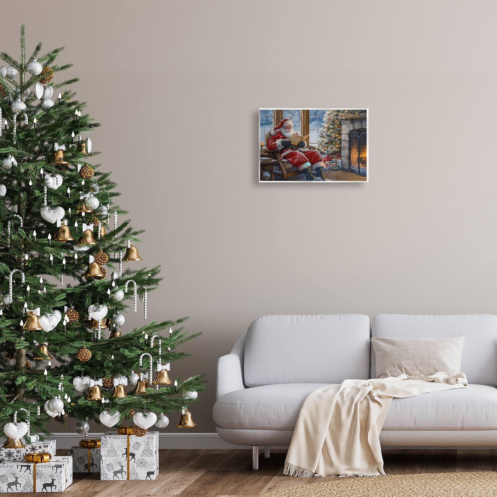 Stupell Industries Santa Reading by Fire Holiday Painting Unframed Art Prints Wall Art, 19 x 13