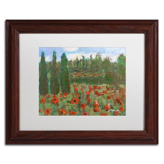 Trademark Fine Art "Red Poppies in the Wood" Canvas Art by Manor Shadian White Matte, Wood Frame