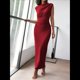 thumbnail image 2 of Vestido Ajustado Fruncido para Mujer, Color Rojo Vino, Talla XL, 2 of 7