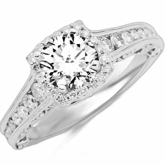 1.25 Carat Designer Halo Channel Set Round Diamond Engagement Ring with Milgrain 14K Black Gold with a 0.5 Carat F-G SI2-I1 Round Brilliant Cut/Shape Center