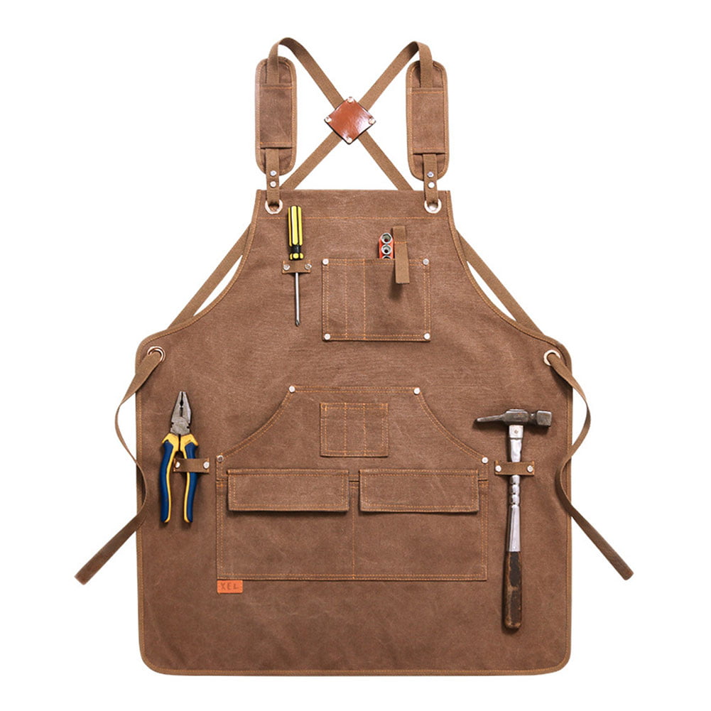 HLDUYIN Durable Work Cowboy Aprons for Men Or Women Waxed Canvas Apron with Pockets Cross-Back Straps for Adjustable Sizes From S To XXL,A