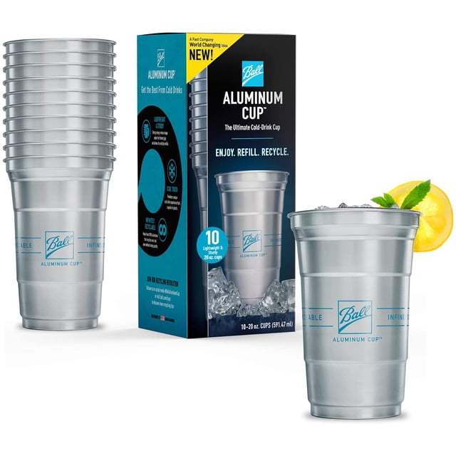 Ball - Taza de aluminio reciclable para fiesta, 20 onzas Taza, 10 tazas por paquete