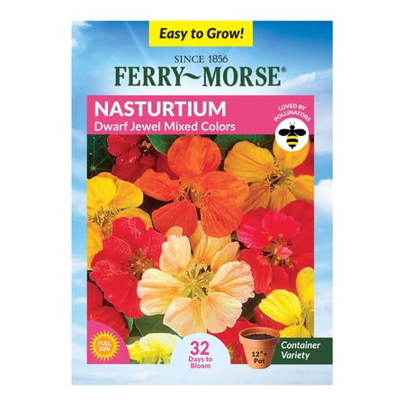 Ferry-Morse 2.2G Nasturtium Jewel Mixed Colors Annual Flower Seeds, Full Sun