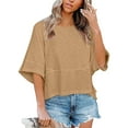 thumbnail image 3 of Womens Tops Women's Patchwork Solid Color Round Neck Three-quarter Sleeve Pagoda Sleeve Loose T-shirt, 3 of 7