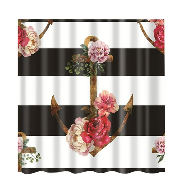 Cortina de ducha para baño, resistente al agua, de poliéster, con diseño de ancla y flores Ancla de la flor