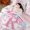 thumbnail image 4 of Castle Fairy Personalized Initial Alphabet R Bedding Comforter Set 7-Piece for Female Men Adults,Dreamy Princess King Bedding Sets,Cartoon Bowknot Flowers Ultra Soft Bed Sheets,Luxury Bedroom Decor, 4 of 8
