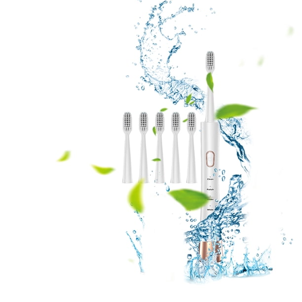 Cepillo de dientes eléctrico con 6 cabezales de cepillo, 5 modos, 32000 VPM, IPX7 impermeable, recargable, con autonomía de batería de 60 días