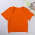 thumbnail image 2 of Aihuaihua Womens Square Neck Rib Knit Solid Cropped Tops Basic Tees Slim Fit Ribbed Knit Spring Going Out Slim Fitted Y2k Top Summer Clothes Orange L, 2 of 8