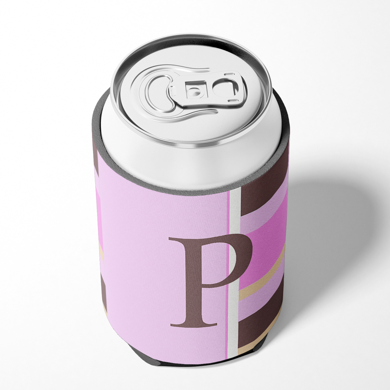 Letter P Initial Monogram - Pink Stripes Can or Bottle Hugger