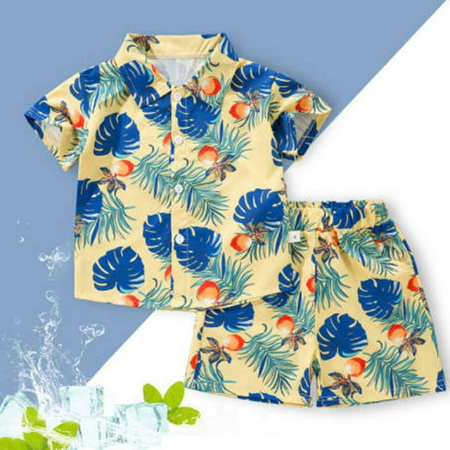 Kids Boy'S Clothing Light Yellow Short Sleeve Button Down Shirt Top Shorts Set Summer Clothes Spring Outfits 4-5 Years
