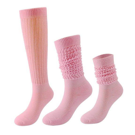 Women's Fashion Slouch Socks, Extra Long Loose Knit Heavy Weight Cotton Socks, Retro Style Chunky Crew Socks for Boots, Multi-Pack, Pink, One Size