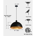 thumbnail image 6 of 20 Inch Large Black Chandelier Dome, Bold Matte Black and Gold Pendant Light with Luxe Glow, Hanging Fixture for Dining Room, Kitchen Island, or Foyer, 6 of 7