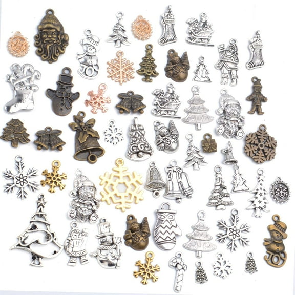 100 Gram Christmas Charms Assorted Antique Pendants Snowflake Tree Stocking Snowman Mixed Colors for Jewelry Making