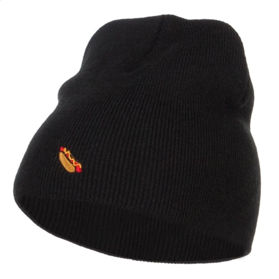 Mini Hot Dog Embroidered Short Beanie - Black OSFM