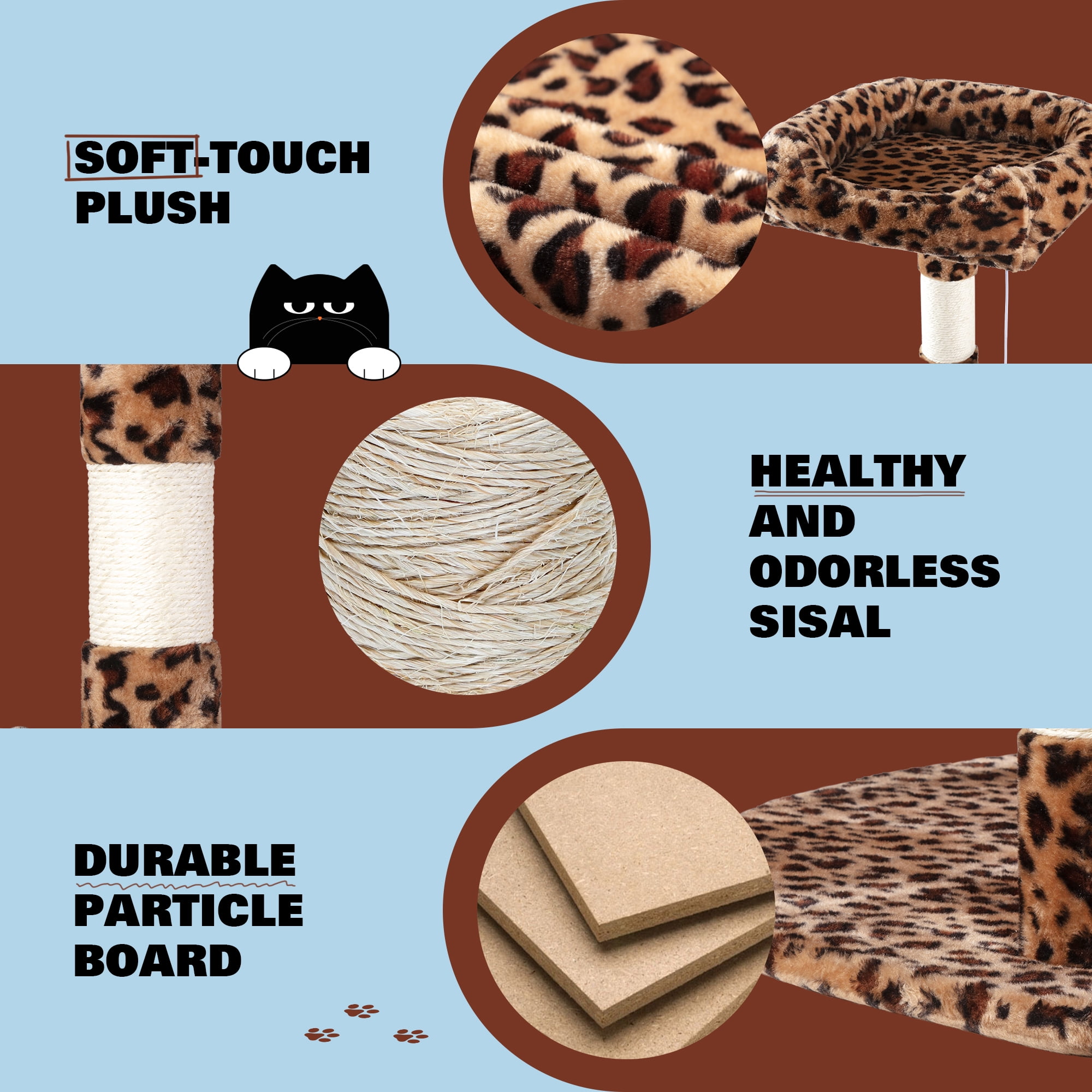 Amolife 73.6" Extra Large Corner Cat Tree, Fan-Shaped Tower with Scratching Posts & Condo House for Indoor Cats, Leopard Print