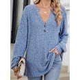 thumbnail image 4 of Camisa Henley de Larga para Mujer, Cuello en V, Suéteres Casuales Elegantes, Ropa de Moda para Otoño. Azul Colorido S, 4 of 10