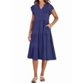 thumbnail image 3 of Womens Summer Dress Ruffle Sleeve V Neck Midi Dresses Tiered Boho Beach Sundress Navy Blue M, 3 of 7